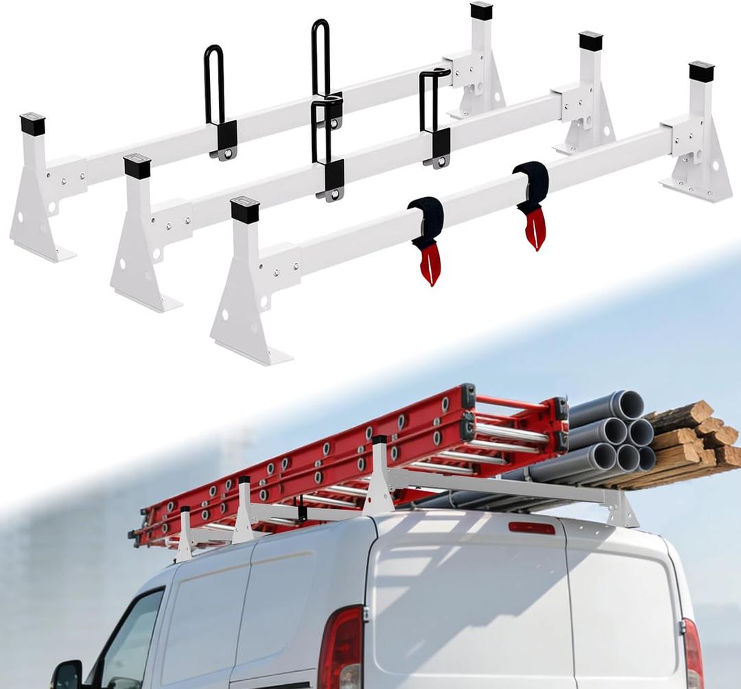 45" Van Roof Rack, Ladder Rack for Van, Fits RAM ProMaster City 2015-On with 3 Bars Heavy-Duty Anti-Rust White Coating, Ideal for Transporting Ladders, Pipes 800 lbs