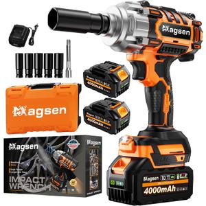 1/2" Cordless Impact Wrench, 900Ft-lbs (1200N.m) Brushless High Torque Impact Gun,3800RPM,3 Variable Speeds,LED Light,2x4000mAh Battery, 5 Sockets,Electric Impact Gun for Car/Mower/Pickup
