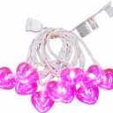 Pink Heart Decorative Lighting String, 10 Count Pink LED and 9 FT White Wire, for Valentines Day, Mothers Day, Fathers Day, Birthdays.