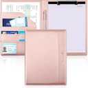 Padfolio with Clipboard, PU Leather Business Portfolio Binder, Interview Resume Folder with Card Holder, A4 Letter Document Organizer Included Writing Note Pad for School Office Conference (Rose Gold)