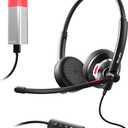 Wired Headset with Busylight Indicator, Noise Canceling Headphones with Microphone/Status Light, USB Black On-Ear Computer Headset with in-line Control for Work/Call Center/Home/Hybrid Office