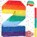 Sratte Rainbow Number Piata Multicolor Piata Small Kid Birthday Party with Blindfold Stick and Confetti for Birthday Anniversary Cinco De Mayo Fiesta Party Decor(Number 2)