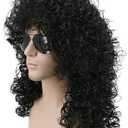 karlery 70s 80s Mens Long Curly Black Wig Afro Punk Rocker Halloween Party Costume Wig