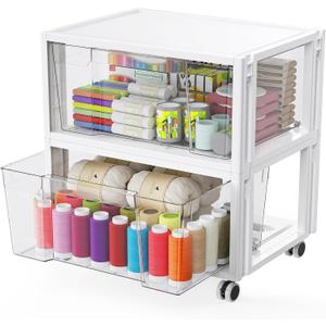 Extra Large Storage Drawer Cart, Storage Boxes 2 Tier-2 Drawer
With 1 Set Wheels, Stackable and Detachable Storage Unit, Home Kitchen Organizer for Art Craft Supplies Bedroom Bathroom