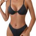 BYINDED Women's Sexy Two Piece Undewrwire Thong Triangle Bikini Bathing Swimsuits Black, Size XL
