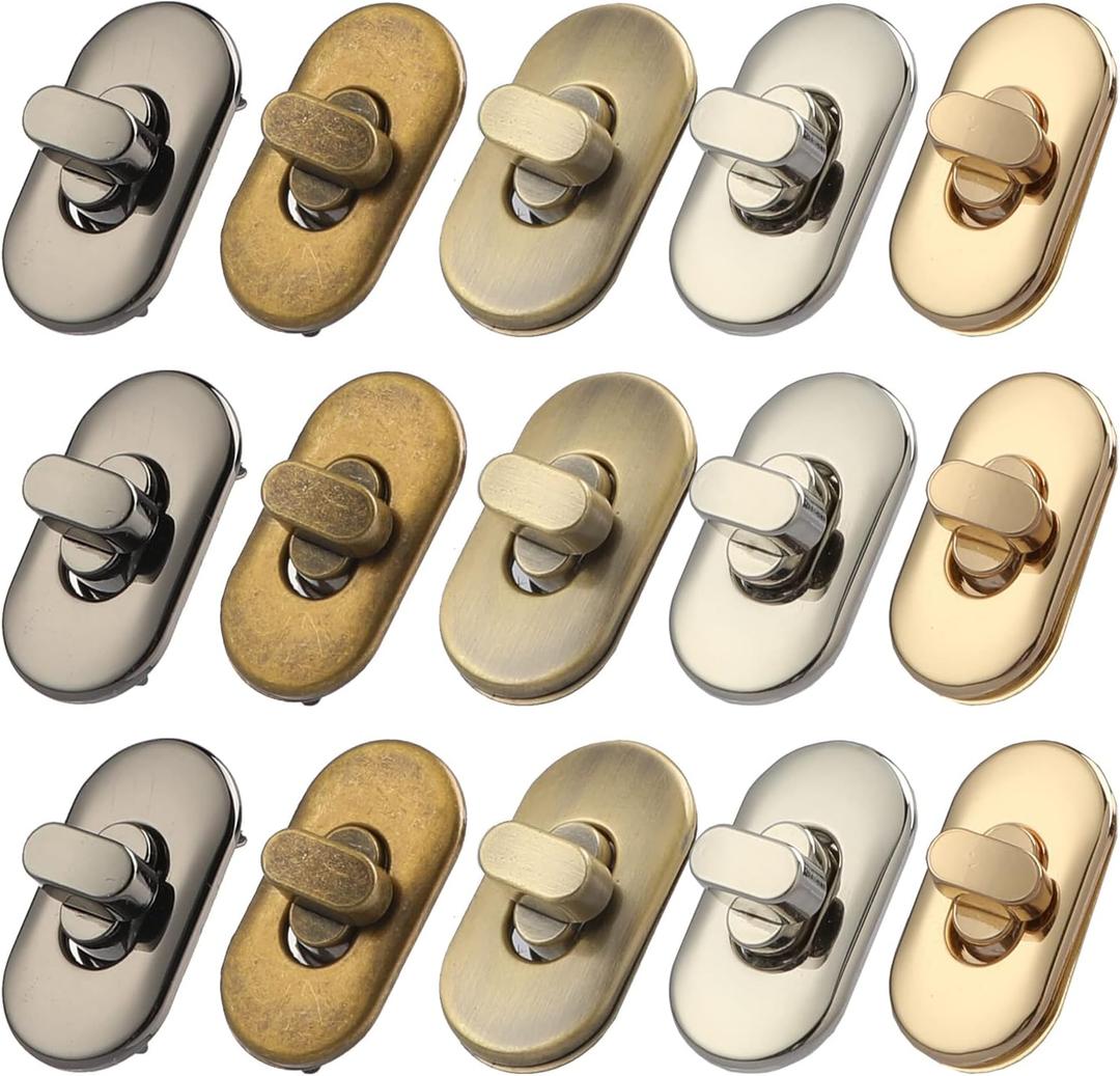 TXIN 15 Pieces Twist Lock Fastener Purse Turn Locks Clasp Bag Closure Metal Clip Hardware for DIY Handbag Craft Making Supplies(5 Colors) (multicolor)