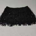 Floerns Women's Sparkly Sequin Fringe Skirt Belly Dance Disco Tassel Rave Mini Skirt (Medium, Black)