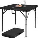 pollilar 34" Folding Card Table Square Foldable Table Plastic Portable with Detachable Legs, Dual Height Adjustable, Heavy-Duty Indoor Outdoor Dining, Game, Picnic, Mahjong Tables-Black