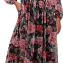 Lulus Pearl Long Sleeve Floral Dress for Women, Cocktail Maxi Dress (Size Medium, Burgundy)