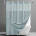 SORTTO No Hook Shower Curtain with Snap in Liner Set Waffle Shower Curtain for Bathroom Hotel Style Fabric Waterproof Inner Liner71" W x 74" H, Fog Blue