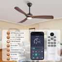 52 Inch Modern Ceiling Fan with Light and Remote & APP Control, ABS Ceiling Fan with 3 Blades and Downrods, Reversible Quiet DC Motor, Farmhouse Ceiling Fan for Bedroom Living Room Patio Porch
