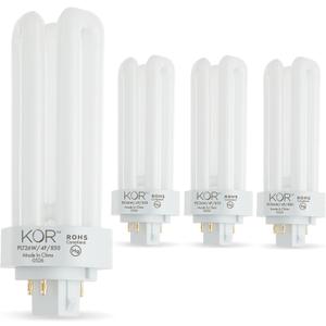 KOR (Pack of 4) PL26W/3U/4P/5000K - 26 Watt Triple Tube - GX24Q-3 (4 Pin) Base - 5000K Bright White - Compact Fluorescent Light Bulb.