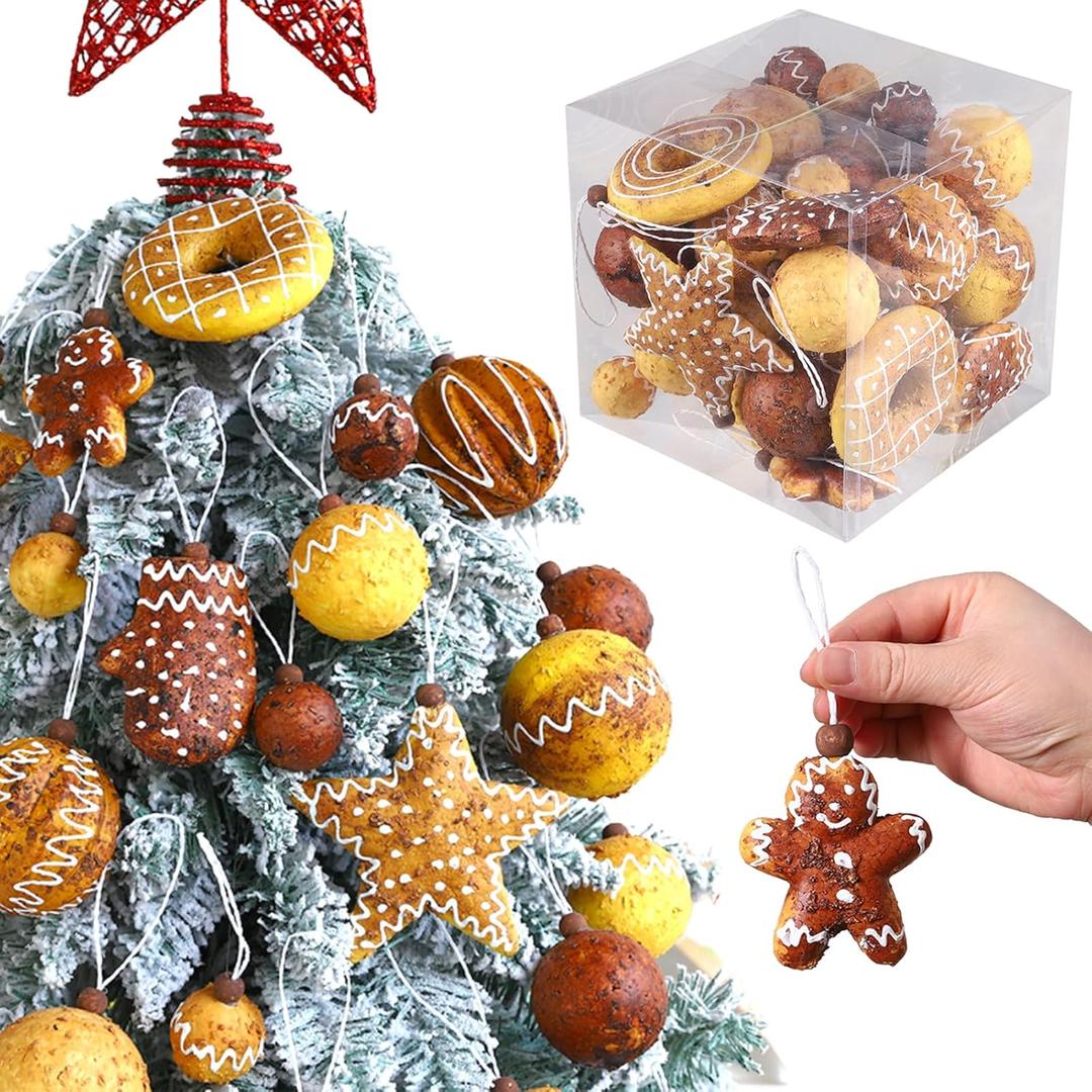 43PCS Baking Christmas Ornaments Set, Christmas Gingerbread Decorations Tree Hanging Ball Shatterproof Artificial Xmas Tree Hanging Ball for Indoor Home Holiday New Year Party Decor