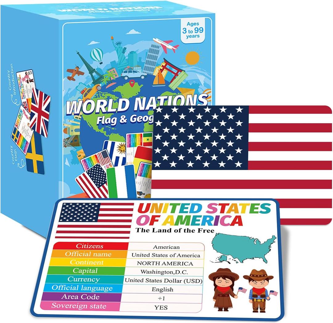 Countries of The World Flashcards Country Flag Continent Capital Language Learning Flash Cards Laminated Geography Culture Educational Cards Game Gift for Adults Family Classroom Teachers Students
