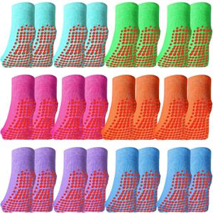 Geyoga 12 Pairs Non Slip Socks Ankle Grip Anti Skid Socks for Boys Toddlers Girl (5-11 Years, Bright Color)