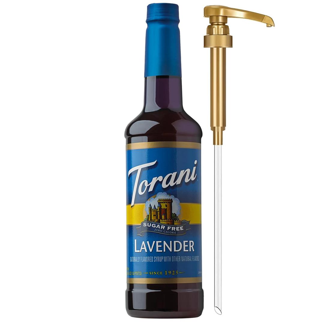 Torani Sugar Free Syrup, Lavender Flavoring for Drinks, Zero Calorie, Pump Included, 25.4 Fl Oz, Best By: 04/16/2027