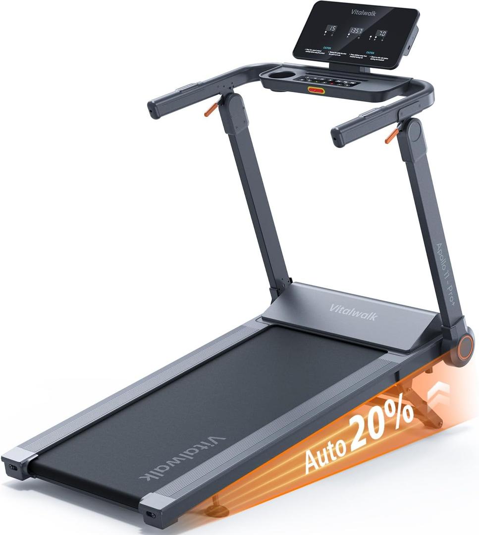 Foldable Treadmill with Auto Incline - Vitalwalk Commercial 48"x18" Wide Running Belt, 20% / 15% Incline, 10MPH, 3.5HP Brushless, Walking Pad Treadmill for Home, Auto Folding, No Installation, 350LBS