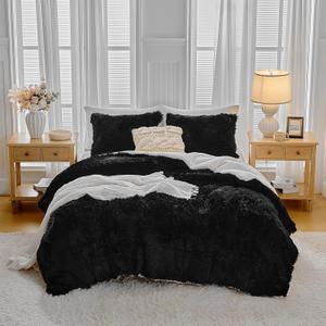 UOZZI BEDDING Black Faux Fur Comforter Set Queen 3 Pieces - 1 Black Shaggy Comforter Set 90x90 and 2 Pillowcases, Ultra Soft and Easy Care Luxury Plush Shaggy Duvet Set UOZZI BEDDING Black Faux Fur Comforter Set Queen 3 Pieces - 1 Black Shaggy Comforter Set 90x90 and 2 Pillowcases, Ultra Soft and Easy Care Luxury Plush Shaggy Duvet Set