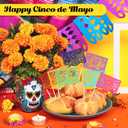 60 Pcs Colorful Mexican Fiesta Cupcake Toppers, Mini Paper Papel Picado Banner Cake Toppers, Mexican Themed Party Decorations Supplies for Cinco de Mayo Dia De Los Muertos Day of the Dead Decor