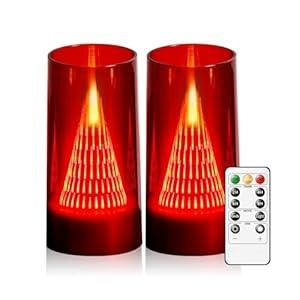 Eebuss LED Flameless Candles with Remote - Battery Operated, Fake Candles for Home Décor Tapered Glowing Pillar Candle Lights Add a Warm and Romantic Atmosphere Set of 2 (D 3"×H 6" 6") (Red)