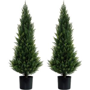 Artificial Topiary Cedar Trees Faux Pine Shrubs UV Resistant Artificial Bushes Artificial Plants for Indoor Outdoor Garden,3 Feet-2 Pack