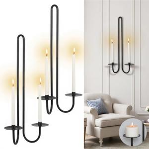 Wall Sconce Candle Holder Metal Hanging Wall Decorations for Home,Living Room, Bathroom, Dining Room, Set of 2Black