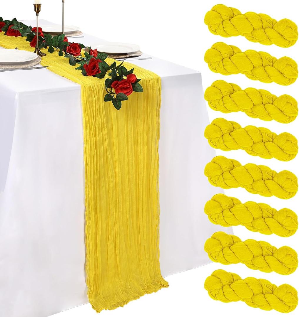 8 Pack Lemon Yellow Cheesecloth Table Runner 10ft Boho Gauze 120 Inch Cheese Cloth Table Runner Rustic Sheer for Spring Holiday Baby Shower Party Dcor Home Wedding Decoration