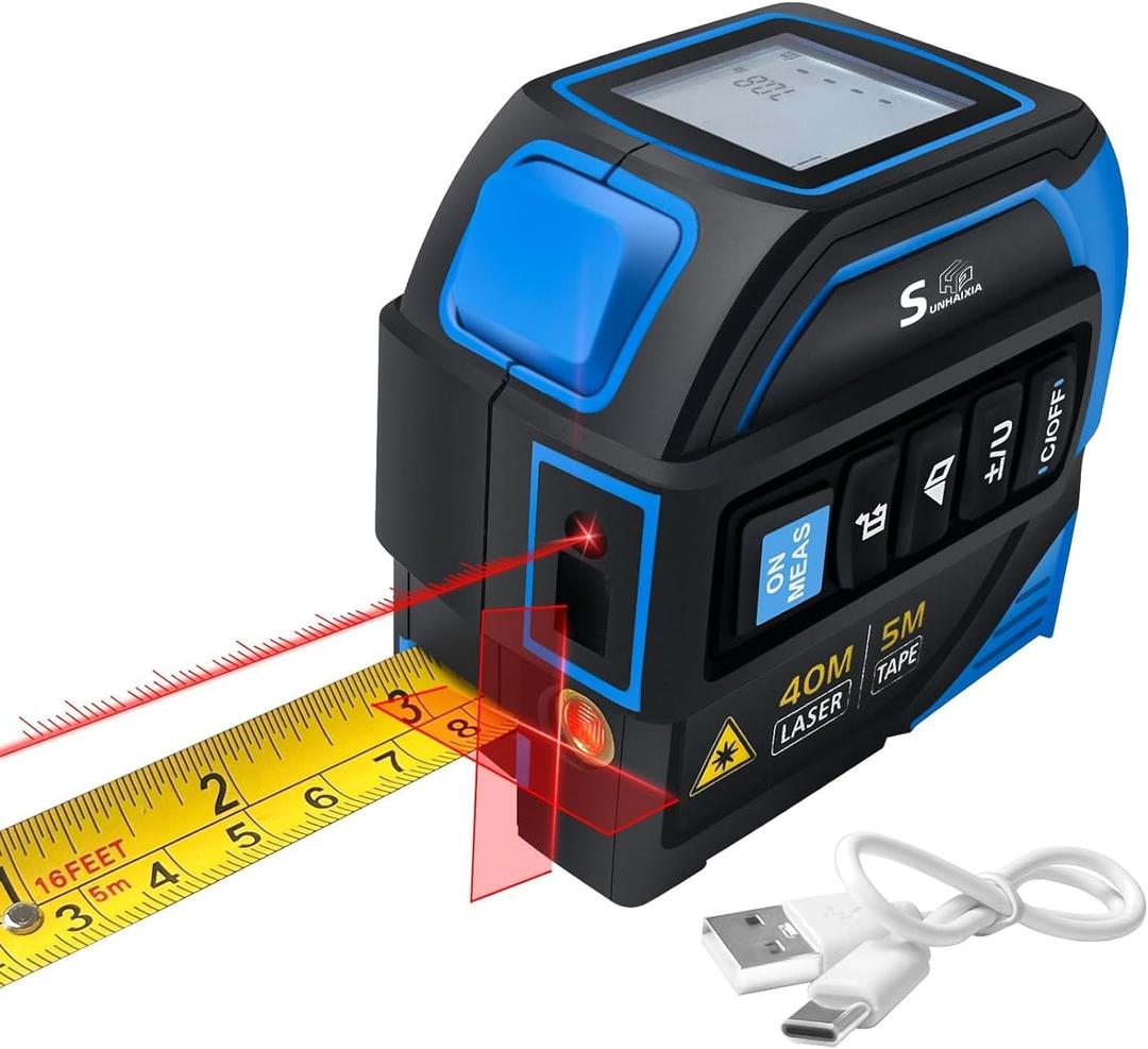 4-in-1 Laser Tape Measure with Laser Level Crosshairs |130ft/40m Laser Distance+16ft/5m AutoLock Tape |Backlit LCD Display (Ft/Inch/M/mm) |for DIY,Construction, Interior Design