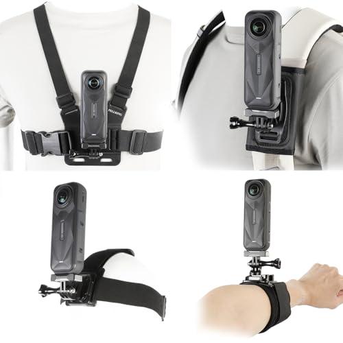 PellKing 4-in-1 Magnetic Quick Release Mount Kit for Insta360 X5/AcePro2,Including Chest Strap Head Strap Wrist and Backpack Clip, 360°Rotating Adapter J Hook Clip Mount for Insta360 One X5/AcePro2