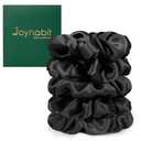 Joyhabit Silk Scrunchies for Women 5 Pcs Black | 4CM Premium Elastic Hair Ties No Damage No Pull, Soft for All Hair Types, Comfortable for Sleep & Daily Styling