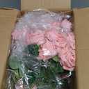 50 Pcs Pink Roses Artificial Flowers, Real Touch Velvet Roses Bouquet Fake Flowers Bulk, Artificial Roses with Long Stems for Birthday Gift Women Mom DIY Bridal Wedding Centerpiece Decorations