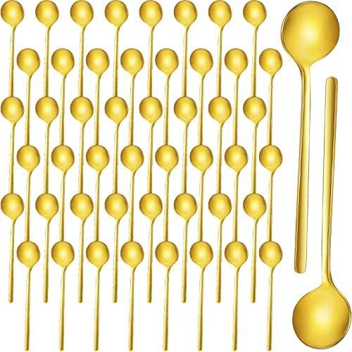 Meanplan 50 Pieces Espresso Spoons Gold Coffee Spoons Mini 5.3 Inches Stainless Steel Demitasse Teaspoons for Stirring Tea Sugar Ice Cream Dessert Soup Cake Antipasto Cappuccino Serving