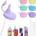 6 Pack Soda Can Lids with Straw, Reusable Can Lids, Silicone Pop Can Cover, BPA Free Silicone Cover, Fits Standard Cans for Soda, Beer, Juice