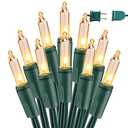 BrizLabs Clear Christmas Lights Outdoor 300 Count 69.6ft Incandescent Christmas Lights Connectable Warm White Light String UL Certified Xmas Mini Light Green Wire for Indoor Tree Holiday Party Decor