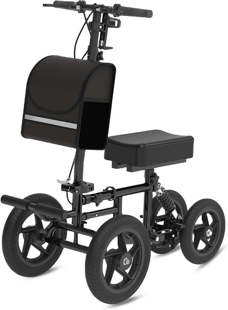 All Terrain Knee Scooter for Adults, Foldable Rolling Knee Scooter with DIY Stickers & Shock Absorber, Steerable Knee Walker for Broken Foot, Ankle Injuries & Surgery, Better Crutch Alternative