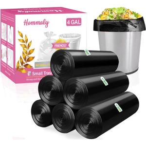 4 Gallon 180pcs Small Black Trash Bags Strong Garbage Bags,Bathroom Trash Can Bin Liners, Plastic Bags for Bedroom, Waste Basket Liner, Fit 12-15 Liter, 3.5,4,4.5 Gal(4G-Black)