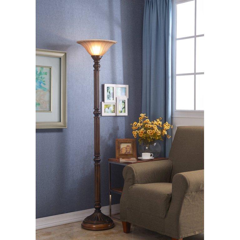 Reese Torchieren Floor Lamp with Aged Golden Bronze color with Shade
