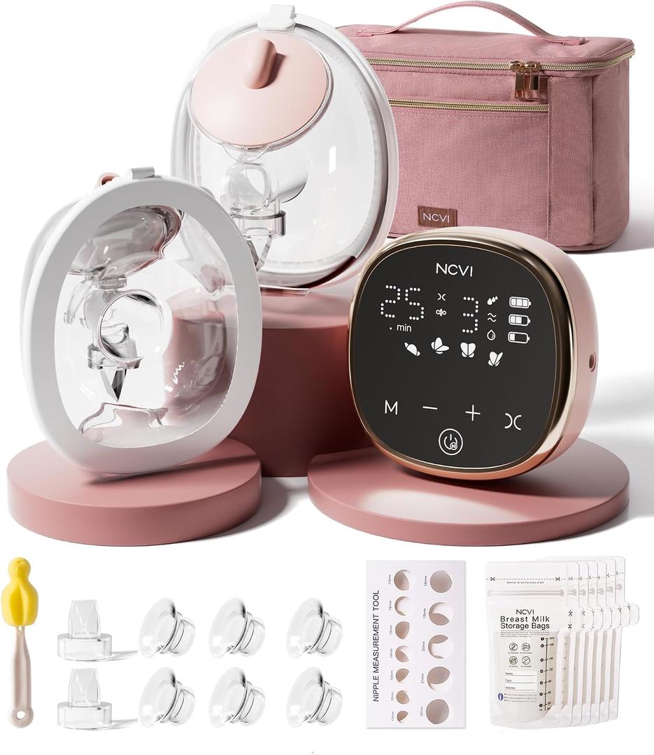 NCVI Wearable Breast Pump, in-Bra Hands-Free Electric Pump with Hospital-Grade -300mmHg Suction, Portable & Rechargeable Breast Pump, 4 Modes 9 Levels for Home, Work & On-the-Go