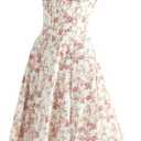 Women Floral Corset Dress, Boho Summer Spaghetti Straps Square Neck Casual Midi Dress Flowy Slit Bustier Dresses (X-Large, White+pink Floral)