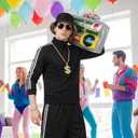 80s 90s Outfit for Men Tracksuit Costume,Hip Hop Outfit,8Pcs Retro Disco Themed Party Costume Track Suit Sportswear, Large