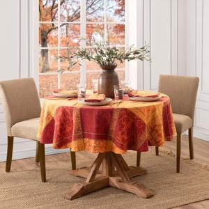 Elrene Home Fashions Maplewood Leaf Jacquard Fall/Harvest/Thanksgiving Cotton Oval Tablecloth, 60"x84"
