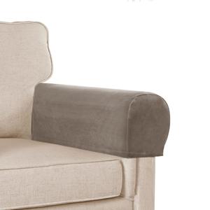 Sofa Arm Covers, Velvet Plush Anti-Slip Couch Armrest Protectors for Sofa, Couch, Chair, Recliner - Set of 2, Taupe