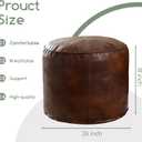 HIGOGOGO Round Stuffed Pouf Ottoman, Pu Leather Poufs with Foam Chunk Filling, Furry and Fluffy Pouf Foot Stool Storage Ottoman, 26 X 18 Floor Poufs Foot Rest for Living Room,Dark Brown