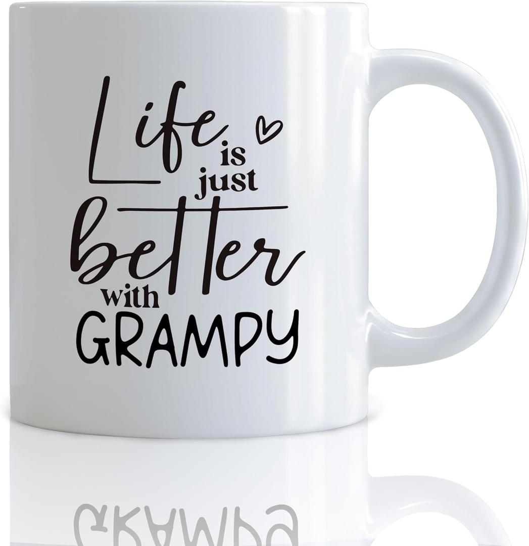 Grampy Grandpa Coffee Mugs, Grandpa Gifts for Father's Day from Grandkids, Grandfather Tea Cup Gifts for Birthday, Life Is Just Better With Grampy Ceramic Coffee Tea Mug 11oz