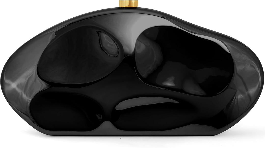 Acrylic Clutch Purse for Women Evening Bag, Irregular Shell Acrylic Purse Box Clutch with Chain for Party Wedding Prom (Black)