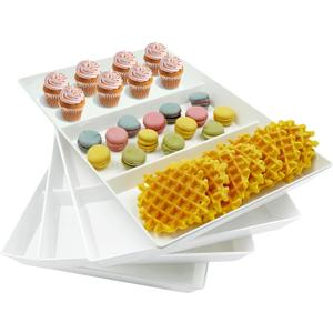 Divided Serving Tray Platter, 4 Pack 15" x 10" Fruit Veggie Food Tray for Party, Plastic Serving Trays for Appetizer, Snack, Dessert, Cookie, Brunch Decorations Platters, White Trays BPA-Free