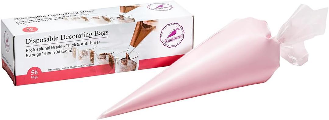 Keenpioneer Piping Bag - Disposable Cake Decorating Bag, Pastry Bag 56 Count, 16 inch, Clear