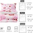 2 x Pink Love Heart Comforter Bedding Set with 2 Pillowcase Twin Size Pink Girl Comforter Set for Kids Boys Girls Bedroom Decor