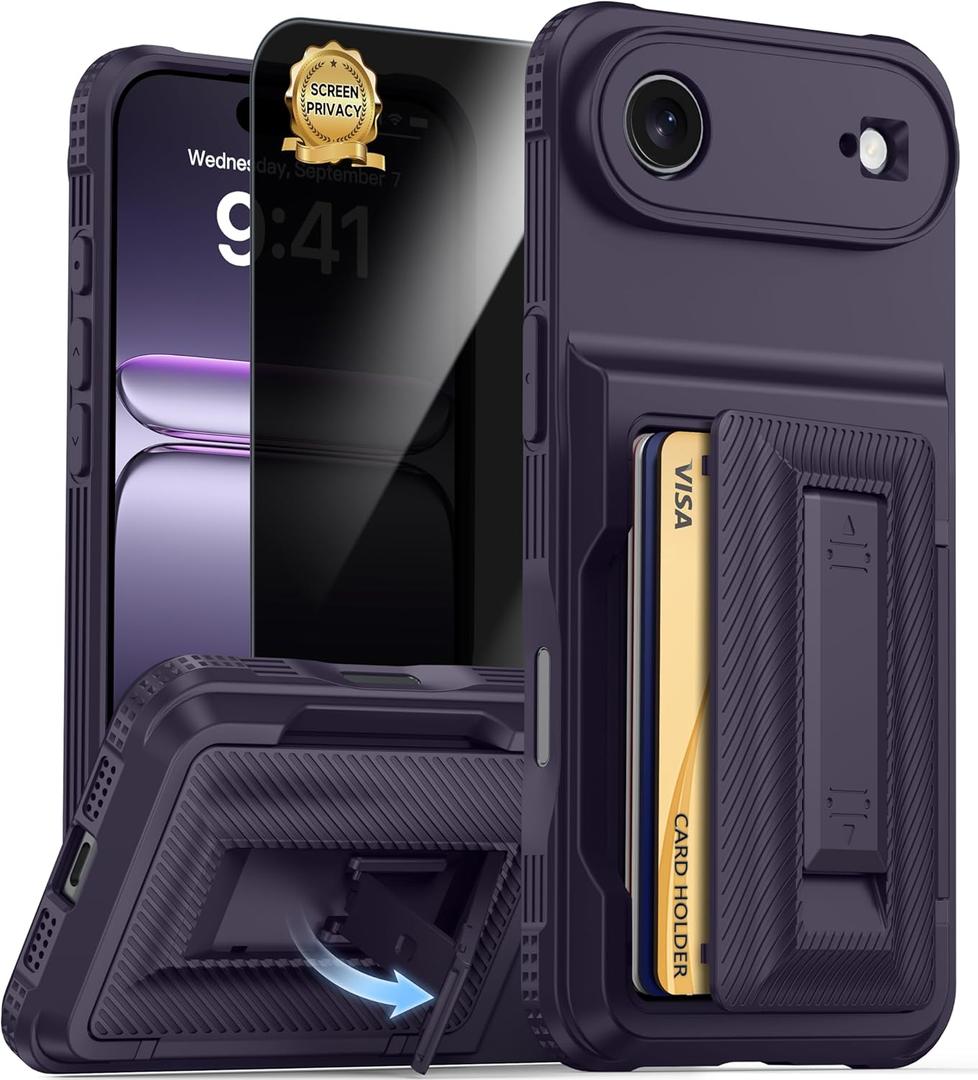 for iPhone Air Case Wallet with Card Holder (4-5Cards) +1 Privacy Screen Protector,[RFID Blocking][Kickstand][Military Drop Protection] Full Camera Protection Wallet Case for iPhone 17 Air