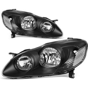 AUTOSAVER88 Headlight Assembly Compatible with 03-08 2003 2004 2005 2006 2007 2008 Corolla Headlamp Replacement Black Housing Clear Reflector Clear Lens Driver and Passenger Side